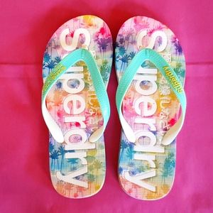 Superdry rainbow palm tree flip flops size 7/8